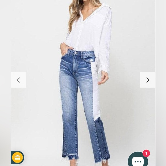 Altar’d State Vervet Color Block High Rise Jeans with Raw Hem - Picture 2 of 13